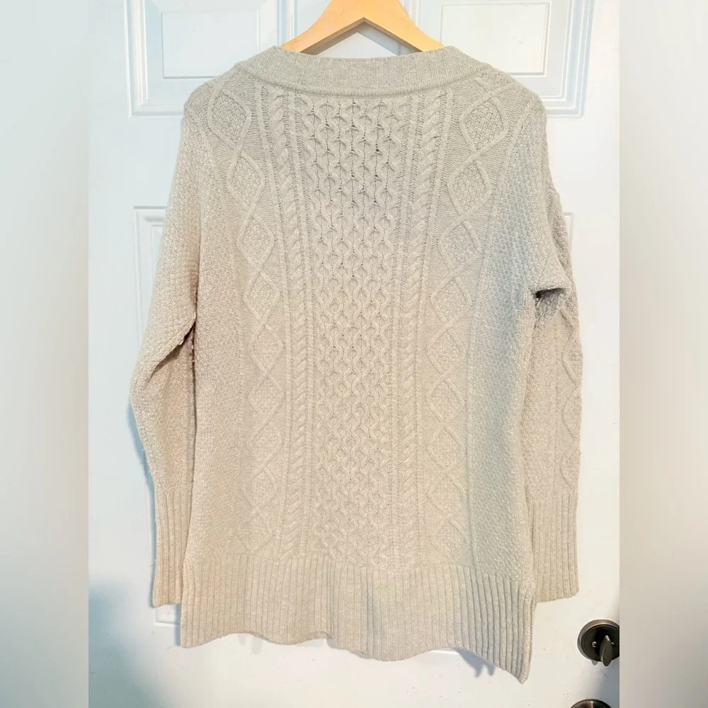 J. Crew Cream Cable Knit Crew Neck Sweater